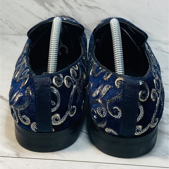 After Midnight Men  Dress Shoe Sz 9 Slip On Embroidered Sequin Velvet Navy Blue main image 2